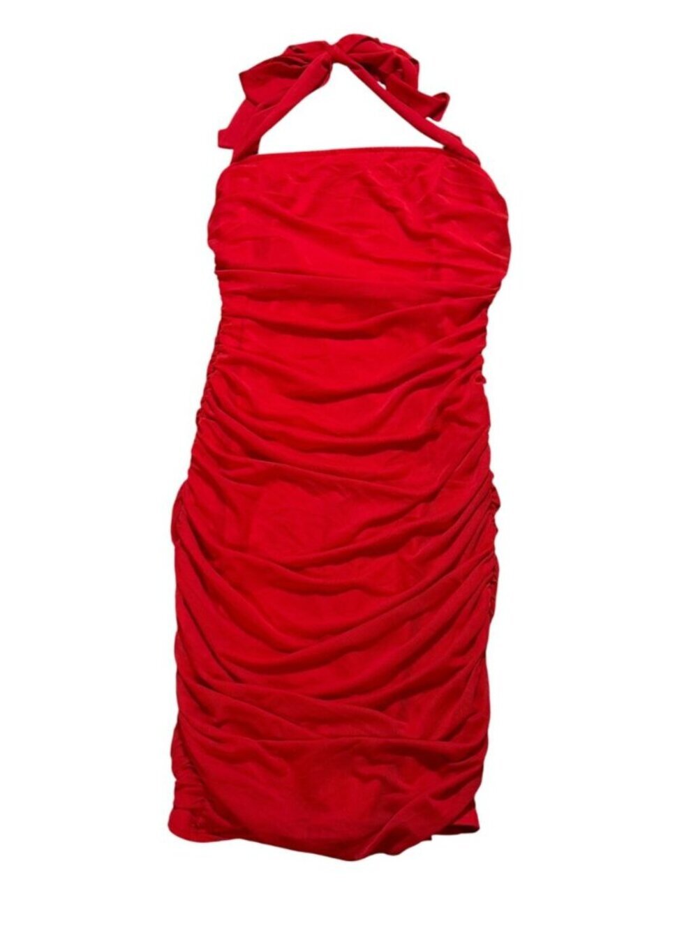 NWT Oten Red Ruched Halter Bodycon Mini Dress Medium